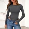 Damenmode Farbe Rundhals Langarm T-Shirt Top