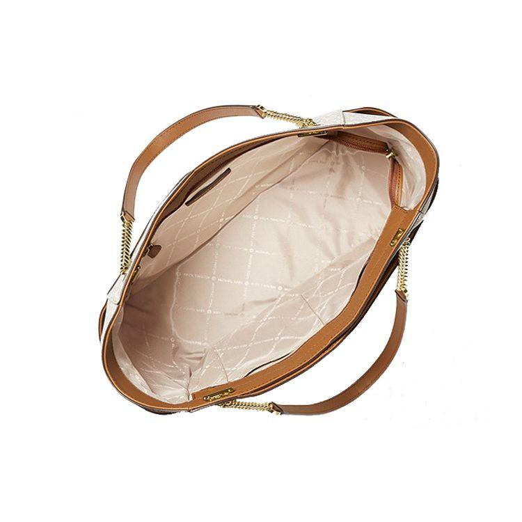 Michael Kors MK Jet Set Chain Logo Pendant Large Capacity Canvas Shoulder Bag Women Shoulder Bag Vanilla-White 35F1GTVT3B-VANILLA