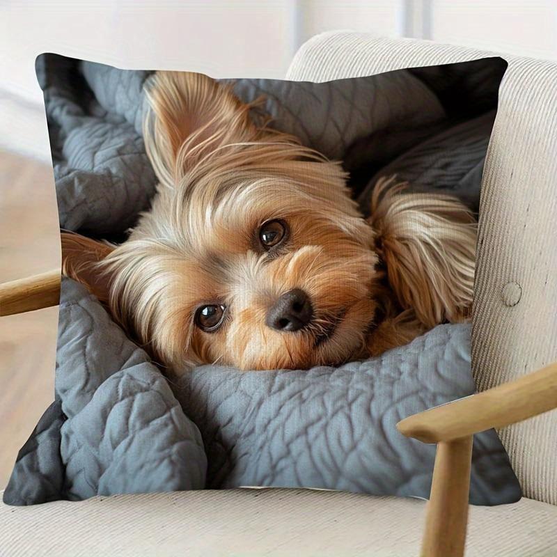 1Pc Comfortable Yorkie Themed Short Plush Pillowcase