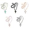 Ethnic Style Clavicle Chain 8mm Frosted Natural Stone Crucifix Pendant Necklace Adjustable Length Neckchain for Women