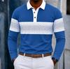 Stylish Long Sleeve Polo Shirt with Geometric Pattern, Perfect for Casual Daily Wear.