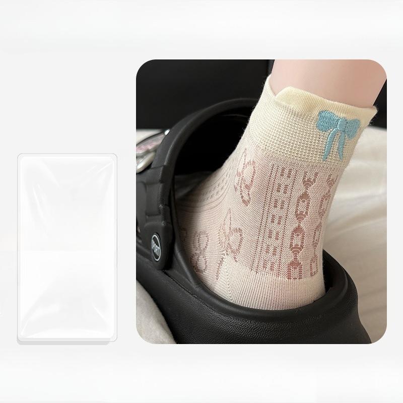 

Женские летние тонкие милые вышитые носки с бантом, все студенческие, сетчатые, дышащие, короткие, хлопковые 1 pair молочный белый