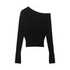 Kaslead New Women clothes Western Style Fashion Slimming Versatile Sloping Shoulder off-Neck Split Sweater
