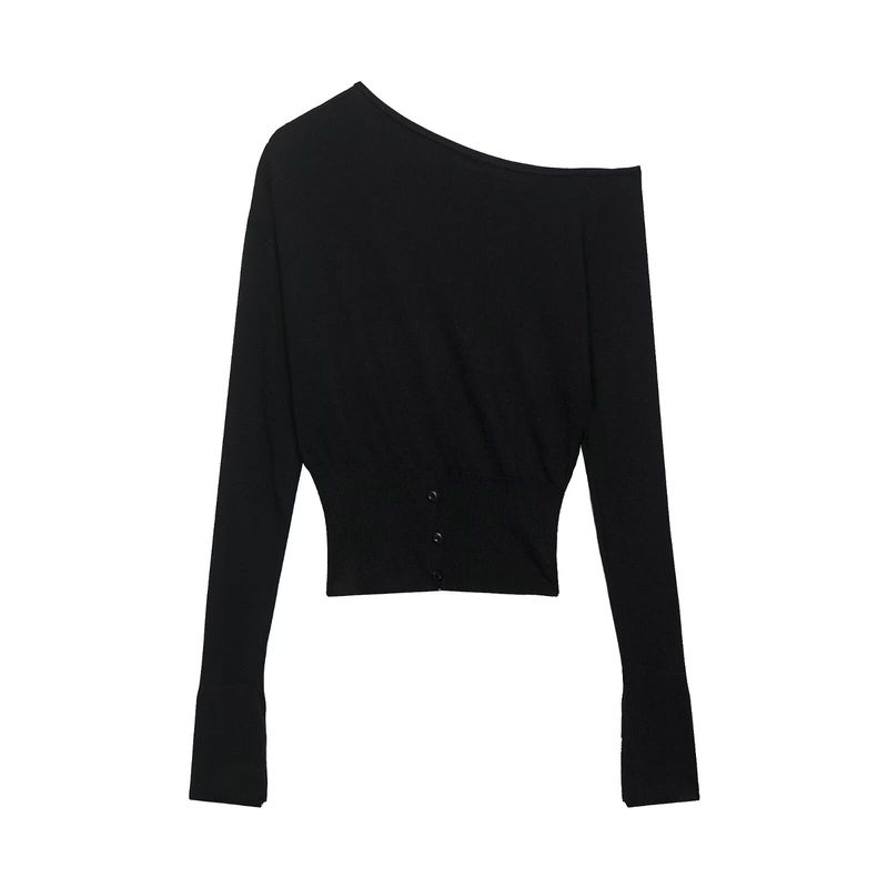 Kaslead New Women clothes Western Style Fashion Slimming Versatile Sloping Shoulder off-Neck Split Sweater
