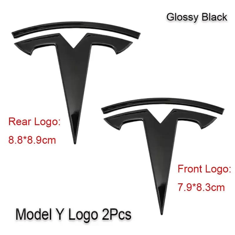Car Sticker Tesla 2Pcs 3D ABS Black Chrome Red Carbon Car Front Hood Emblem Rear Trunk Badge Sticker For Tesla 3 Y Decals Access