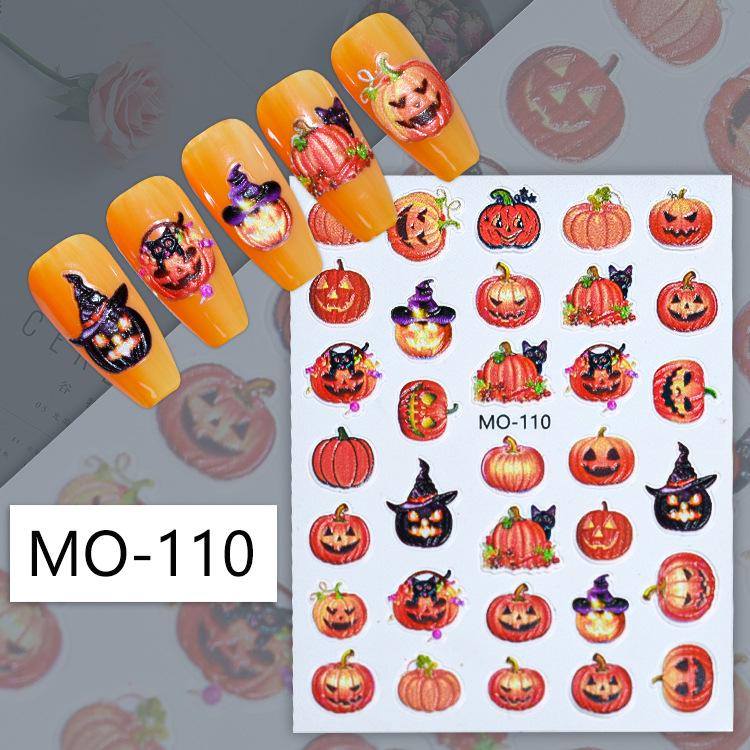 3D Halloween Self-Adhesive Nail Stickers: Skulls, Pumpkins, Witches, Bats.
