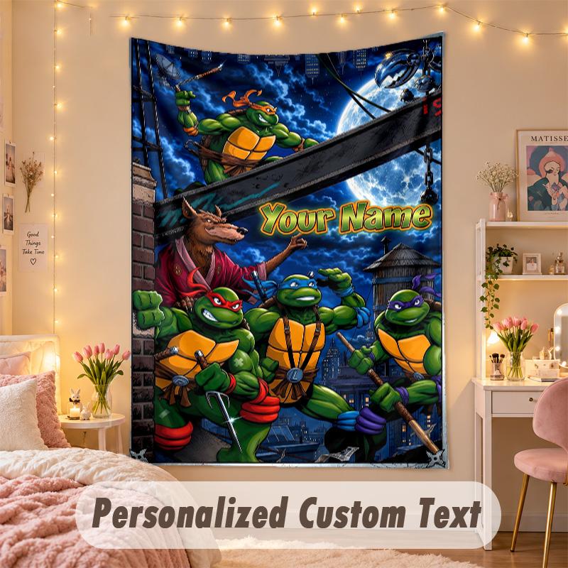 Custom Personalized Tapestry,Teenage Mutant Ninja Turtles Print Custom Name Text Wall Art Hanging for Bedroom