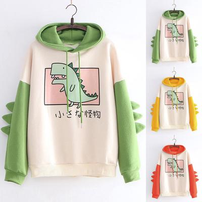 Dinosaur Oversized Cartoon Hoodie Women Fashion Sweatshirt Casual Print Korean Style Thicken Sweatshirt Winter Dino Hoodie Tops
