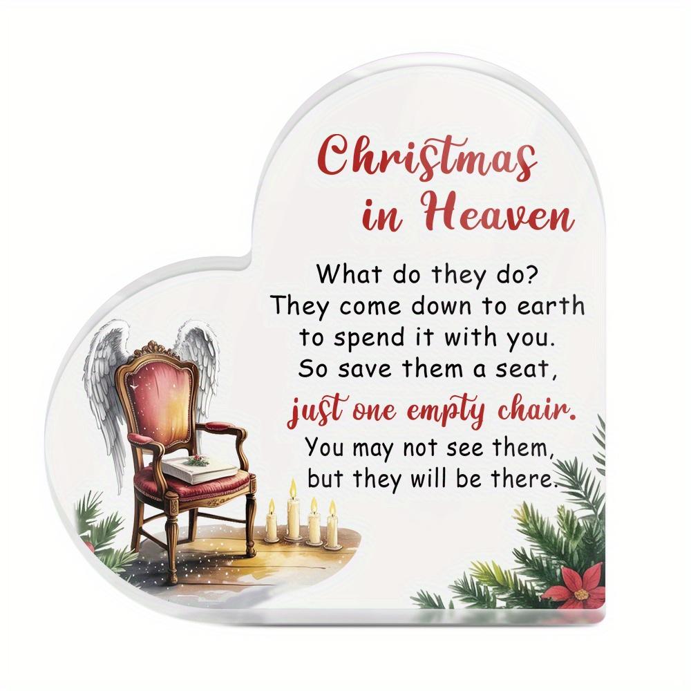 Christmas in Heaven  Memorial Decoration with Angel & Throne Design, Angel-Themed Party Decorations, Clear Elegant Keepsake with Golden Chair & Can 10*9.9cm