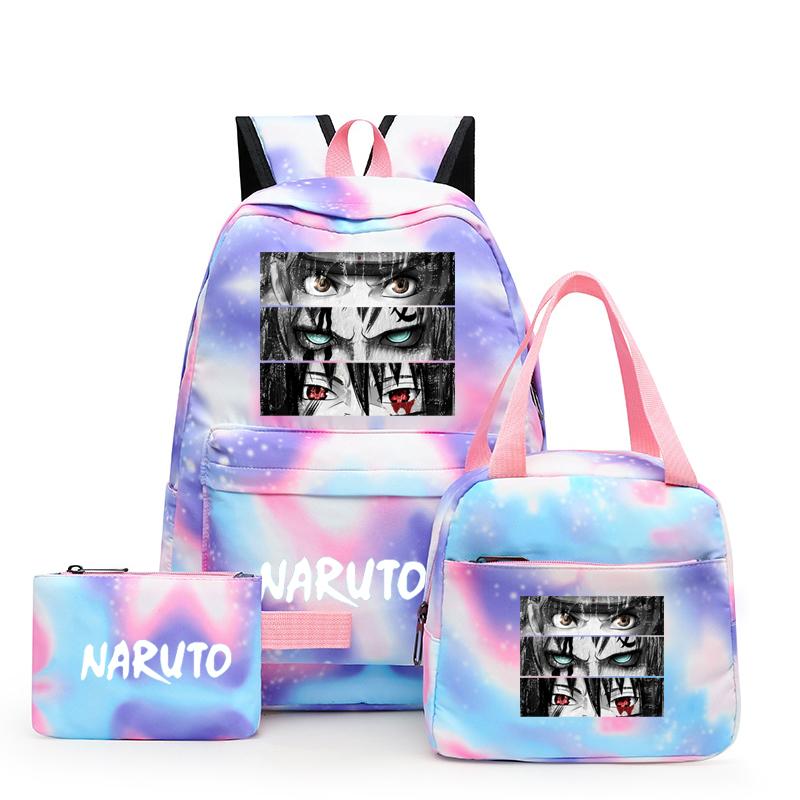 3Pcs/set Anime Naruto Canvas Backpack for Girl with Lunch Bag Pen Case Backpack Student Back To School Backpack Rucksack Mochila