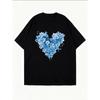 Kurzarm-T-Shirt für Damen mit herzförmigem Muster aus blauem Blumenprint