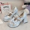 Fashion Platform Mary Janes Shoes For Women Sweet Lolita Bow High Heels Preppy Style Student Cute Lace Ankle Strap Pumps Tacones