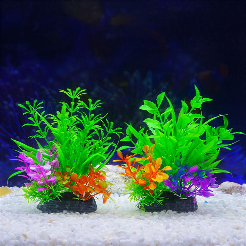 Realistic Artificial Green Plant Set of 4 with Base for Fishtanks Home Office Aquariums Underwater Landscape Accessories