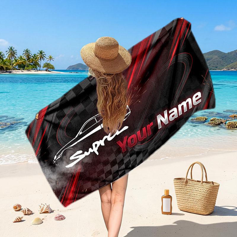 Toyota Supra Customized Name Text Beach Towel, Soft Absorbent Towel Beach Pool Travel Personal Gift