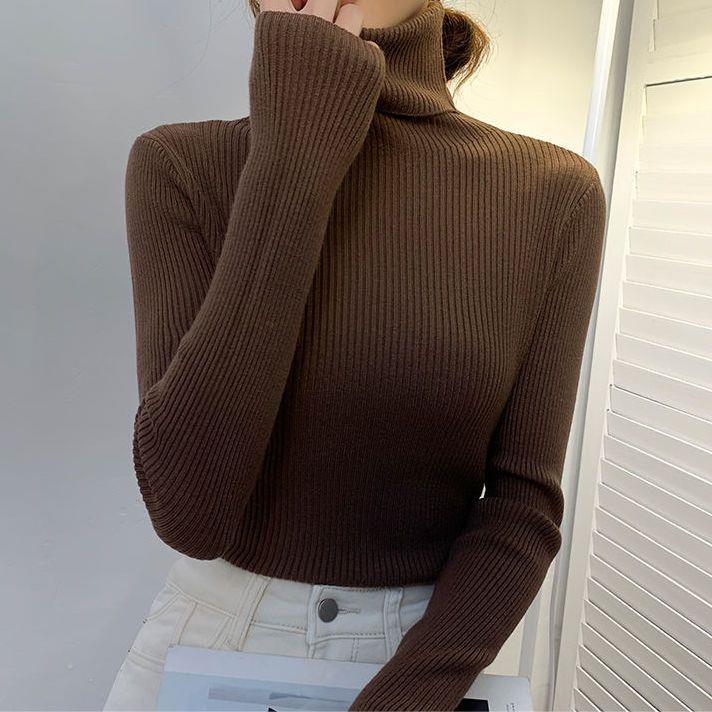Frauen Pullover Rollkragenpullover Herbst Langarm Schlank Einfache Grund Jumper Einfarbig Top, der hemd weibliche gestrickte pullover