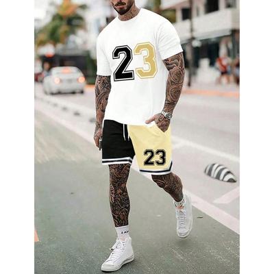 23 Prints Mens 2Pcs Casual Outfit Trendy Short Sleeve T-Shirt Quick-Dry Shorts Set For Stylish Summer Workouts Athleisure Wear