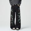 Mens Streetwear Loose Straight Leg Pants Flame Print Casual Trousers