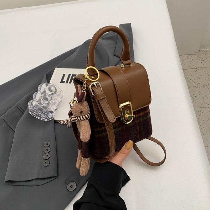 Vintage Plaid Mode Patchwork Tragbare Kleine Quadratische Tasche Neue Herbst Winter Commut Umhängetaschen Pop Textur Schulter Pack
