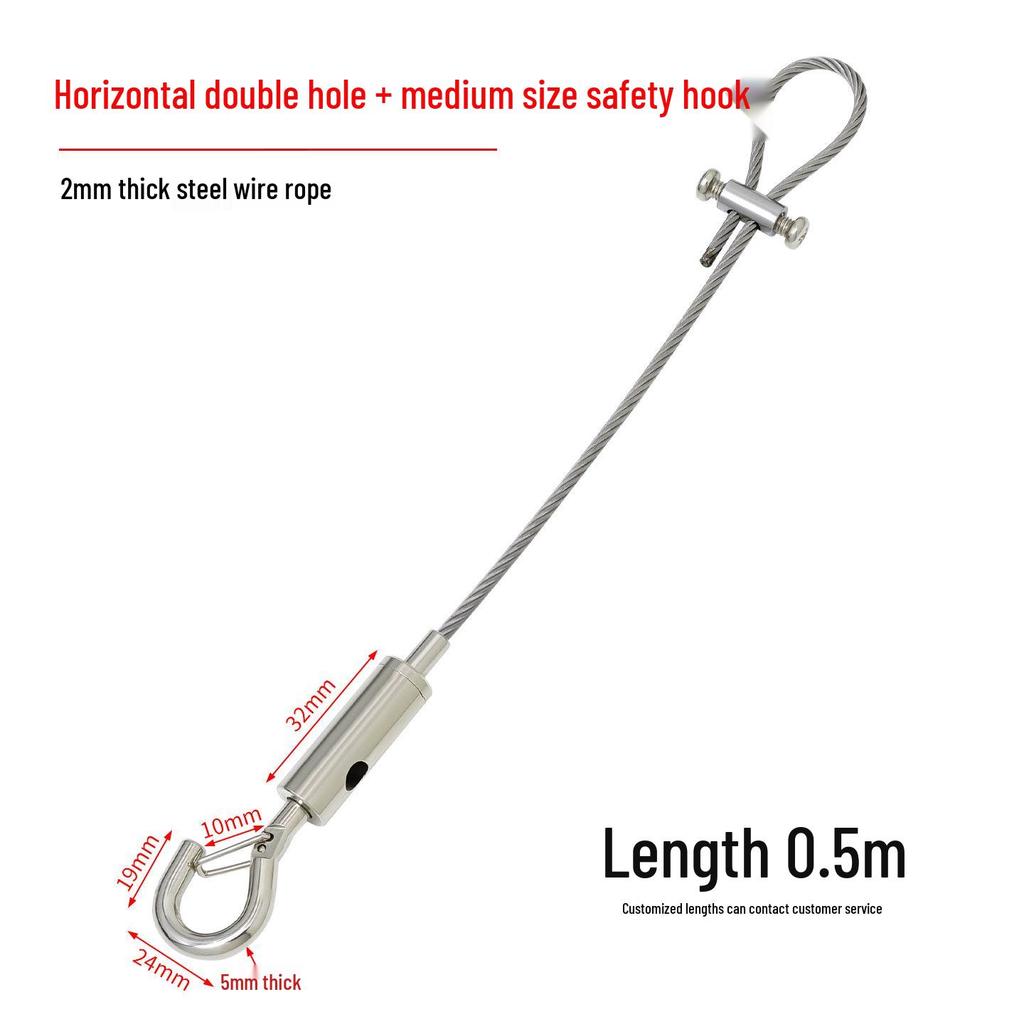 Adjustable Dual-Head Hook Steel Wire Sling with Locking Buckle for Picture Hanging