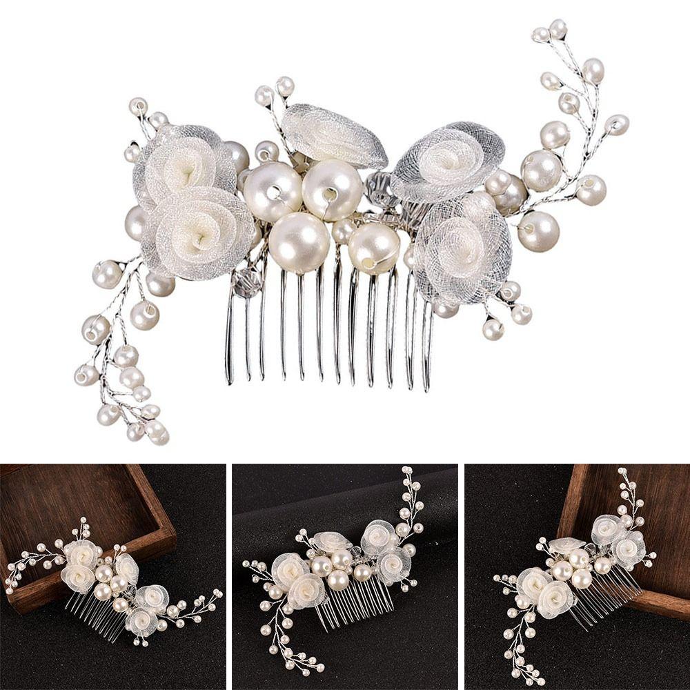 

Imitation Pearl Flower Hair Comb Wedding Headdress Fashion Hair Clip for Women Girls білий