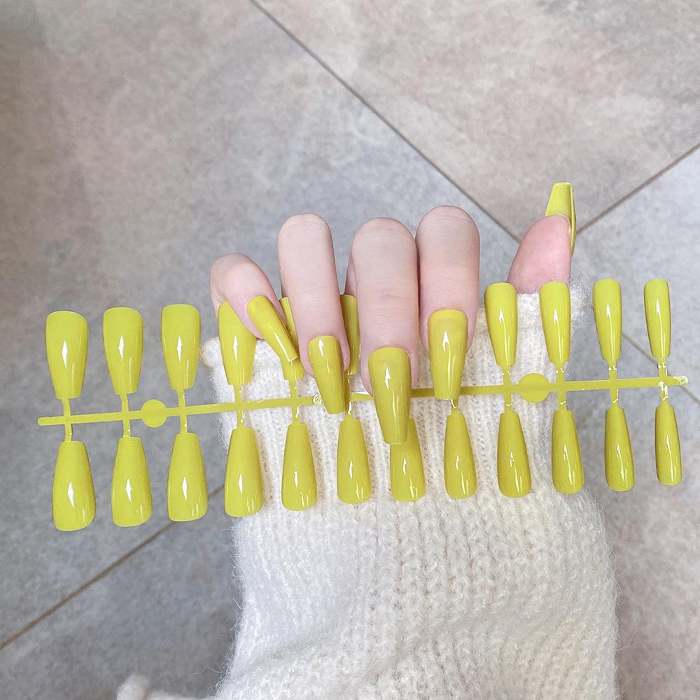 24pcs/set DIY Quick Nails Solid Color Glossy Long Ballet False Nails Multicolor Strips Finished Wear Nail Art