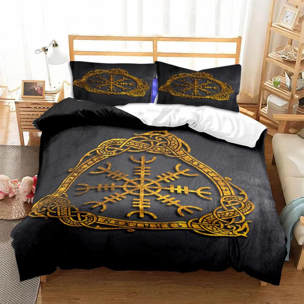 Viking Duvet Cover Set Viking Symbols Bedding Sets Scandinavian Folklore Motifs Northern Germanic Culture Celtic Comforter Cover