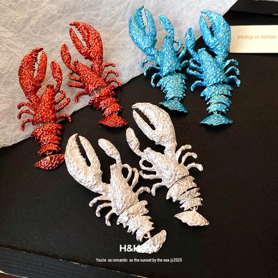 Steel Needle Spray Paint Crayfish Splicing Pendant Earrings Vacation Style Fashion Versatile Earrings Niche High-end Earrings Women