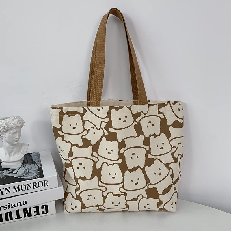 Zabonchie Cute Canvas Tote Large Shoulder School Outing Zippered Bag, Capacity, Bag, Bag, Bag, (Cartoon Bear)
