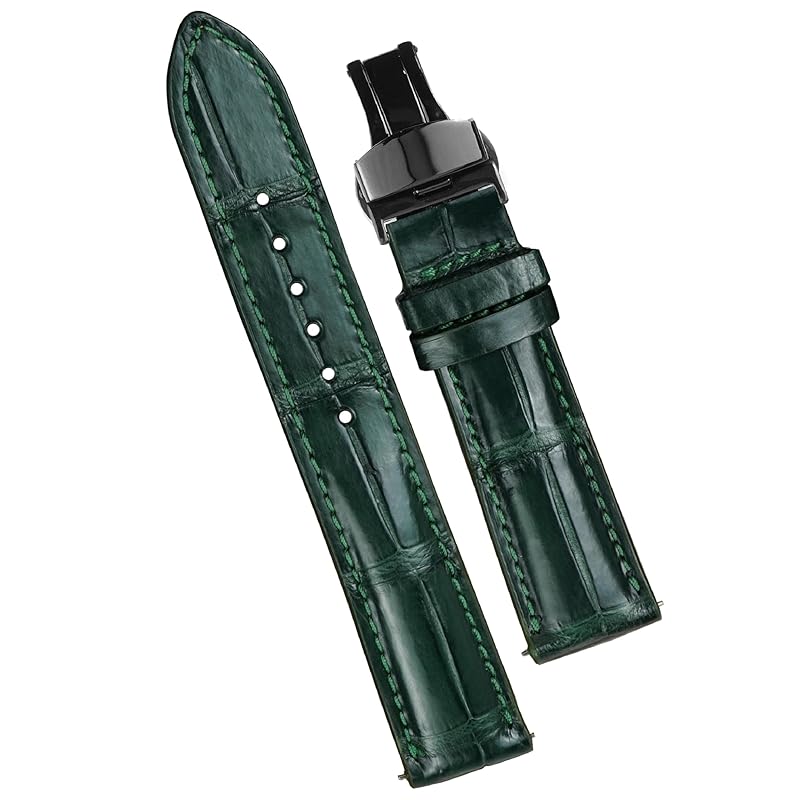 

[vinacreations] 18mm green crocodile watch strap D buckle men s Crocodile Replacement Watch Band Quick Release Spring Bar wrist black With D buckle