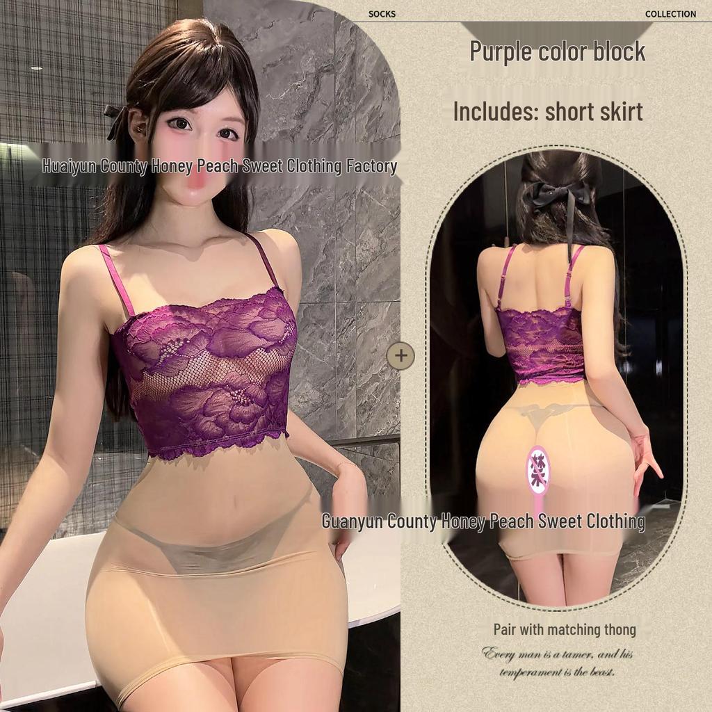 Sexy Lingerie Sheer Lace Panel Bodycon Spaghetti Strap Mini Dress for Women