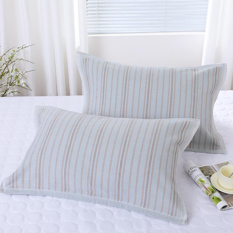 Universal Pure Cotton Multi-layer Gauze Pillowcase with Double Layer Fine Stripes for Adults