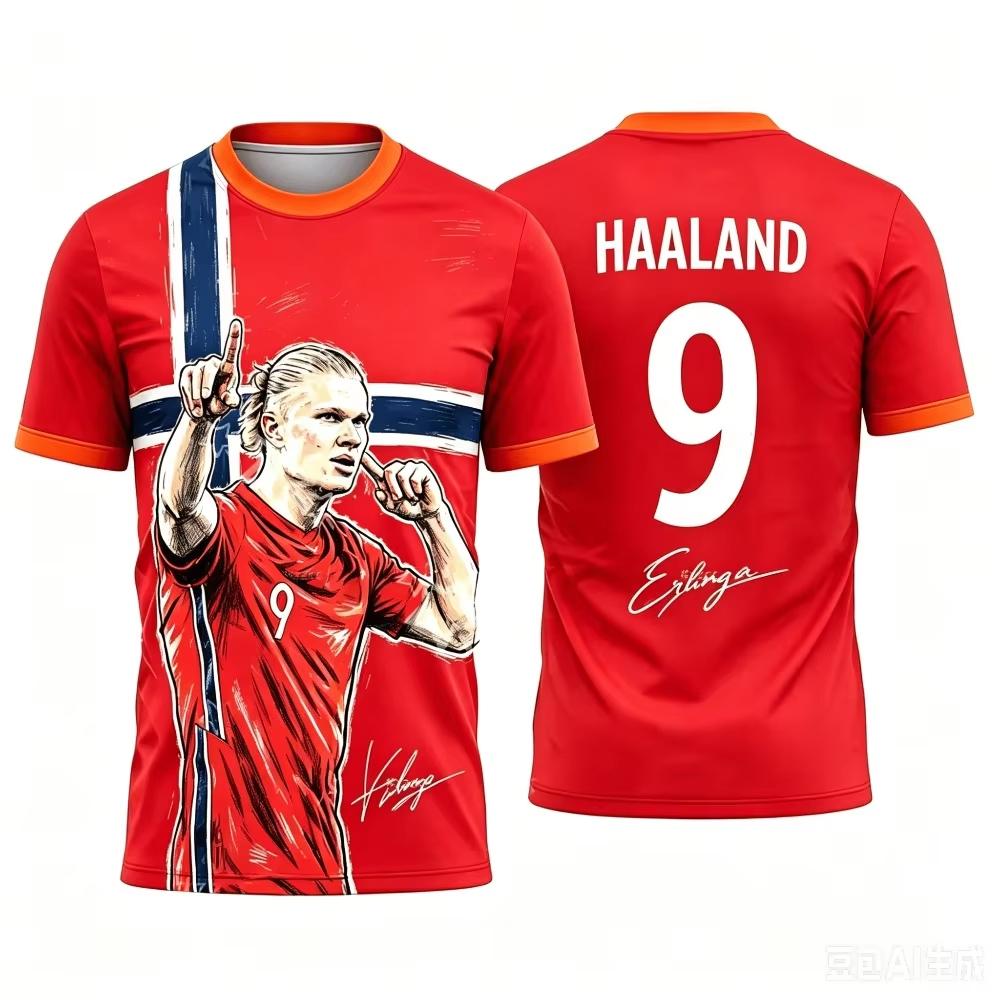 Norway # 9 Haaland # Signature Breathable Quick Drying Outdoor Sports and Leisure Adult/Children Short Sleeve T-shirt