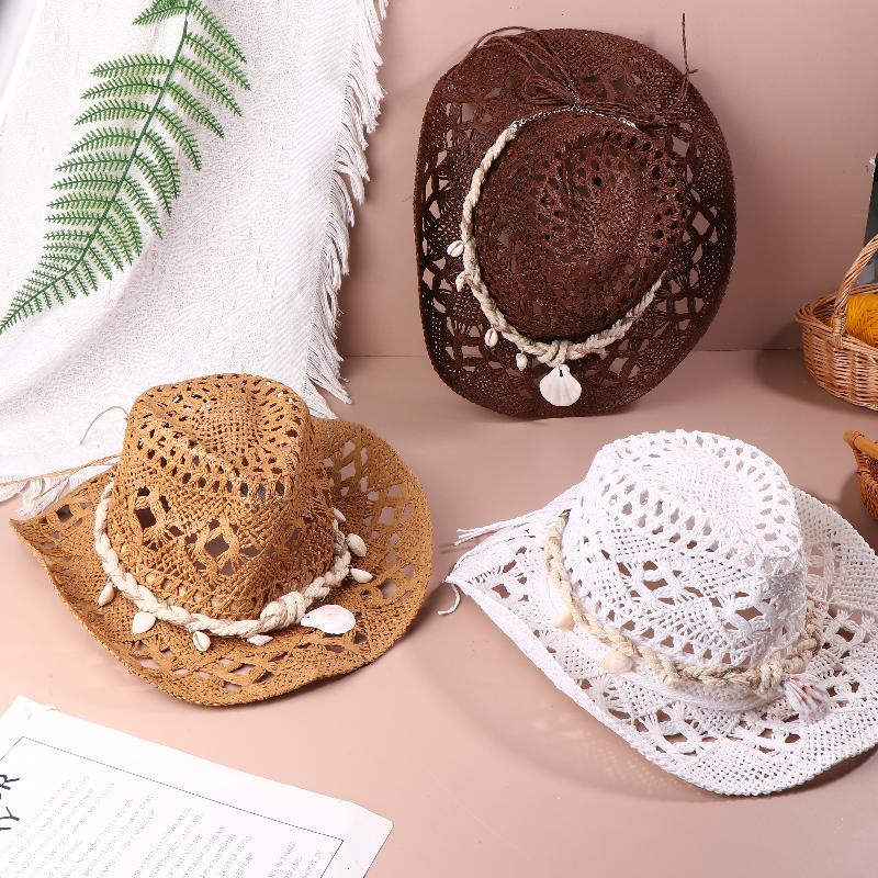 Vintage Western Cowboy Sun Hat Men Women Straw Hat Outdoor Travel Ethnic Style Gift Uv Protection Cap Chapeau Beach Hat