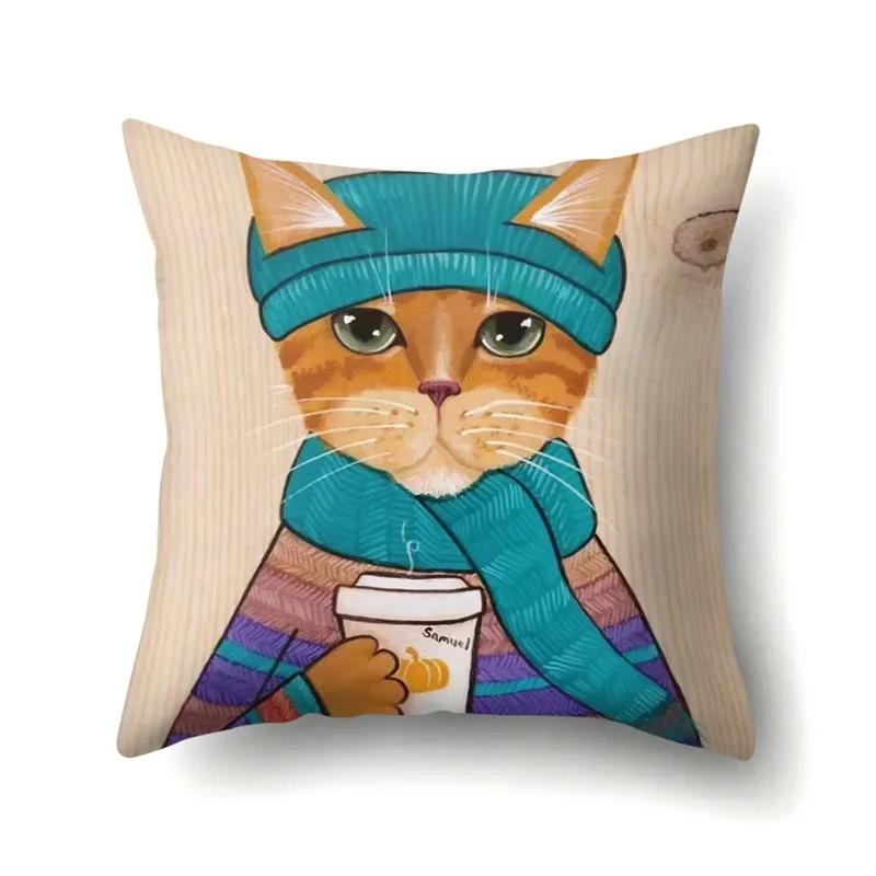 Cute Cartoon Pet Cat Pillow Cover Living Room Sofa Office Car Seat Waist Cushion   Home Decoration