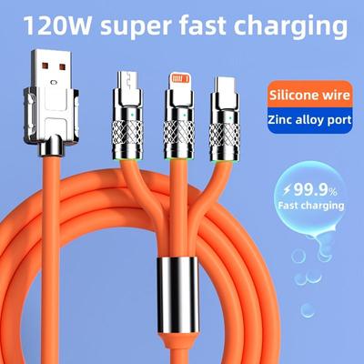 3 In 1 Fast Charging Cable for iPhone iPad Samsung Android Smart Phone(1.2M/4FT, Not Support iPhone 15/16)