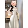 Pink Fishbone Dress Femininity New Heavy Industry Princess Dress Bow Temperament Birthday Dress Skirt