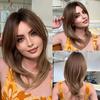 EASIHAIR Dark Brown Black Synthetic Wigs with Bangs Medium Straight Layered Natural Hairs for Women Daily Cosplay Heat Resistant