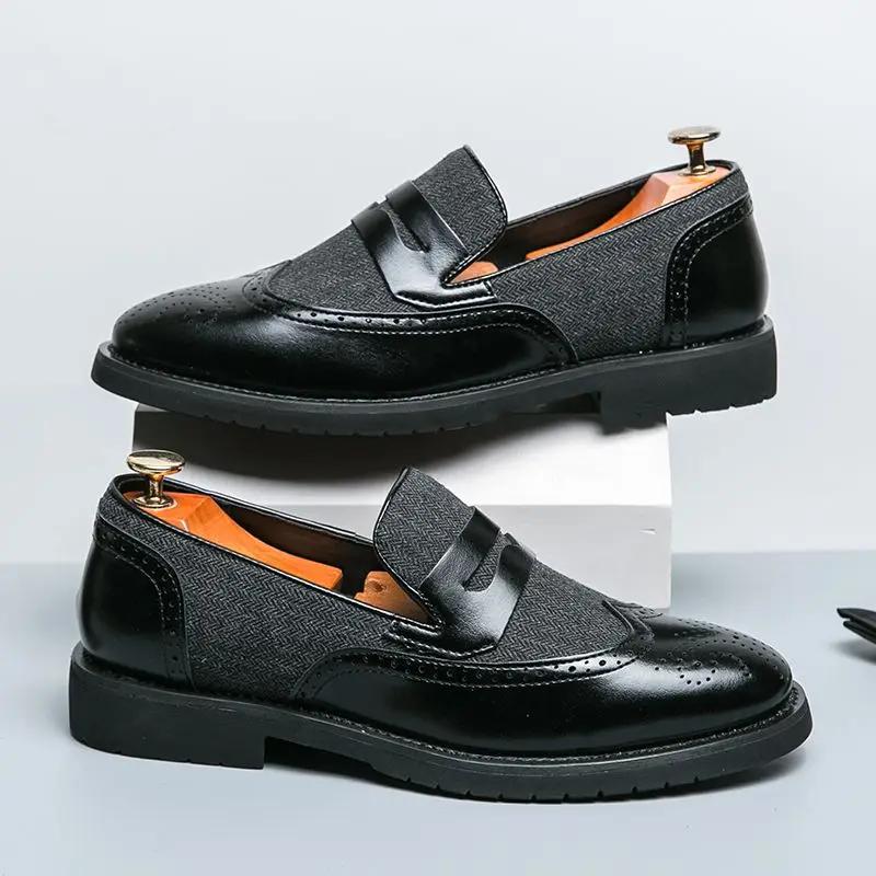 Fashion Man Casual Shoe Brogue Slip-on Pointed Toe Leather Shoes for Men Classic Original Pu Comfortable Size 45 Fashion 2024 Cowhide