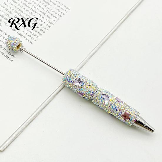 Beadable Pens for DIY Crafts Glitter Ballpoint Pen, Sparkly Rhinestone Star Moon Beaded Plastic Shiny Handmade Gel Ink Pen School Projects,