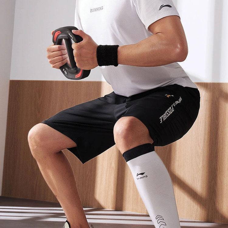 Li Ning Fitness Series Color Block Letter Print Straight Leg Sports Shorts Men shorts Black AKST605-5