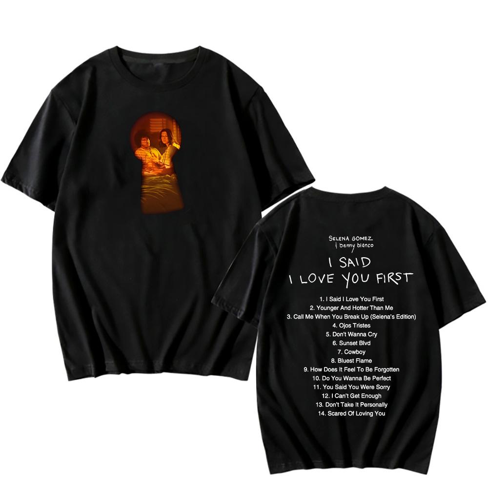 

Selena Gomez & Benny Blanco Tshirts I Said I Love You First Album 2025 T-shirts Cotton Casual Short Sleeve Women Men Couple Tee 4XL