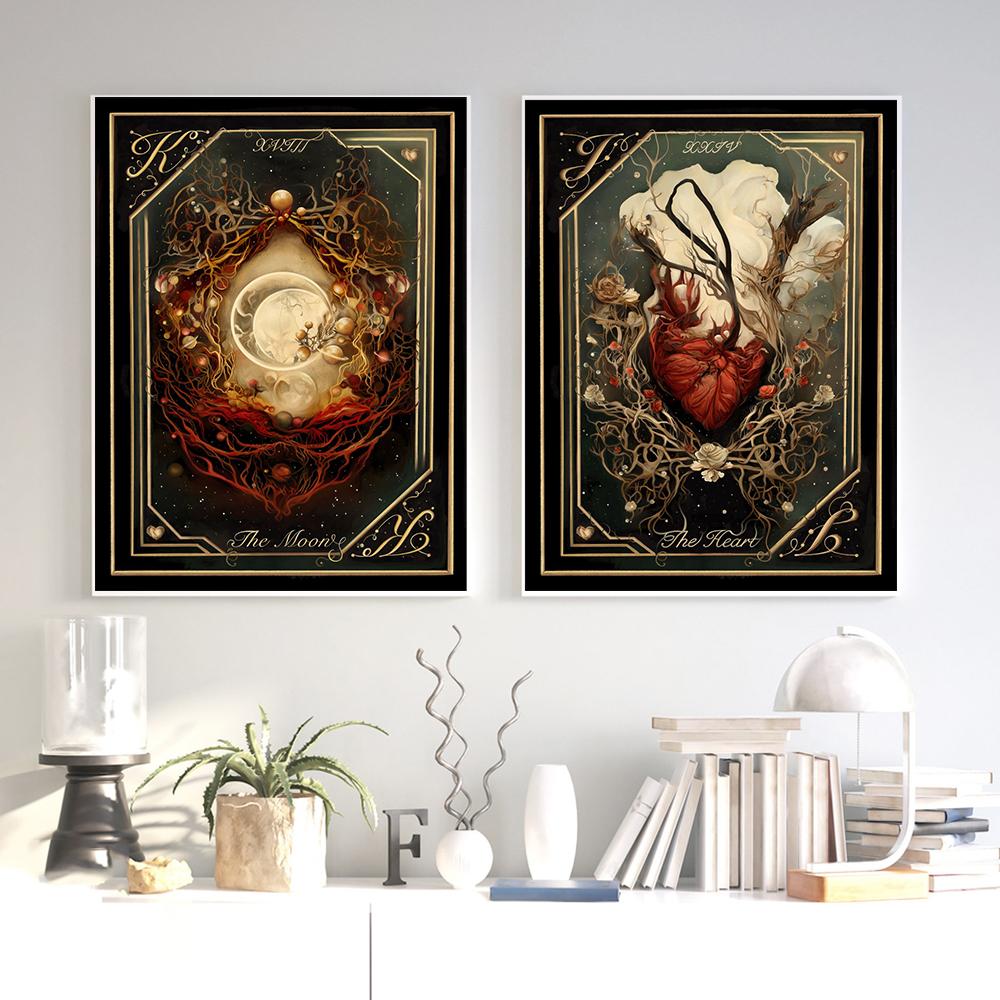 Slunce Měsíc Hvězda Srdce Tarotové karty Obrazy na plátně Obrazy na zeď Umělecké obrazy Vintage Magic Tarot Card Print Painting Kitchen Decor