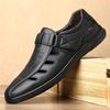 Summer New Men's Leather Breathable Casual Hole Shoes Father Anti-slip Soft Bottom Father Hollow Out Leather Sandals