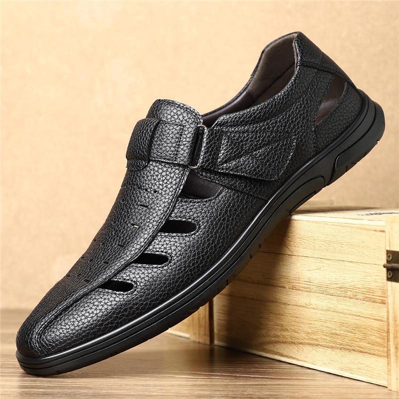 Summer Fashion New Men's Leather Breathable Casual Hole Shoes Father Anti-slip Soft Bottom Father Hollow Out Leather Sandals