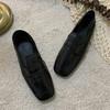 Fashion Spring Square Toe Slip On Women Loafers 2025 High Quality Low Heels Sheep Skin Flat Shoes British Style Casual Women Flat Shoes
