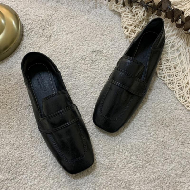 Fashion Spring Square Toe Slip On Women Loafers 2025 High Quality Low Heels Sheep Skin Flat Shoes British Style Casual Women Flat Shoes