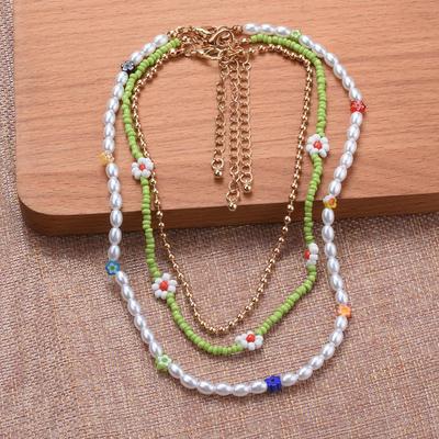 Creative Xiaoqing Sweater Chain Personalized Ethnic Style Beads Flower Necklace Set Multi-Layer Neck Chain