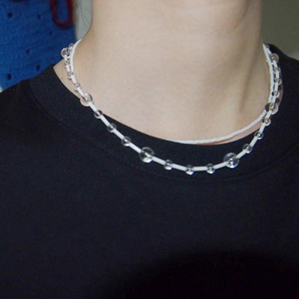 Blkox_Rocs_N Black Onyx and White Quartz Raw Stone Bead Necklace