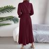 Women's Fashion Retro Solid Color Long Sleeve Button Waist Lapel Dress