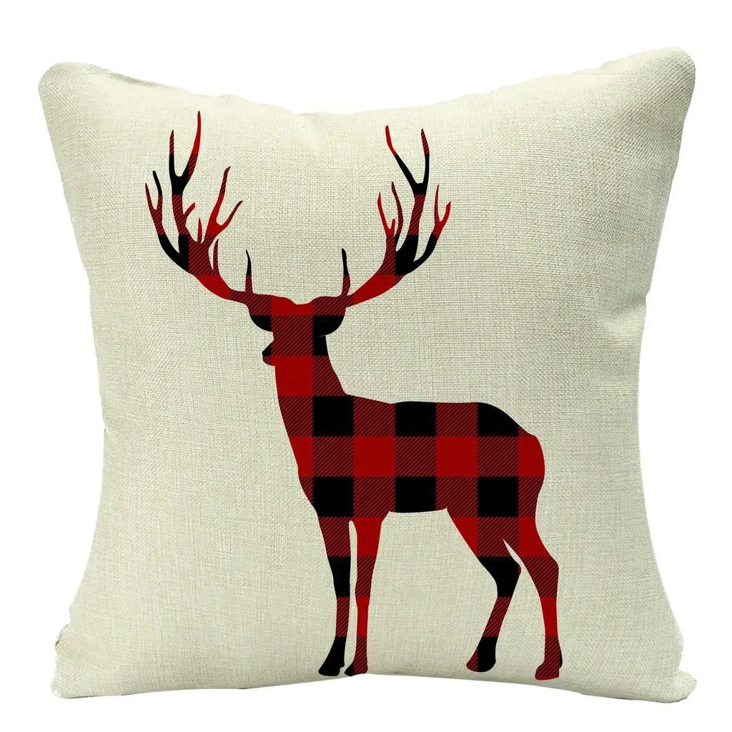 Christmas Cushion Cover Xmas Decorative Farmhouse Buffalo Check Pillowcase Holiday Party Decor Pillow Cover for Living Room Seat